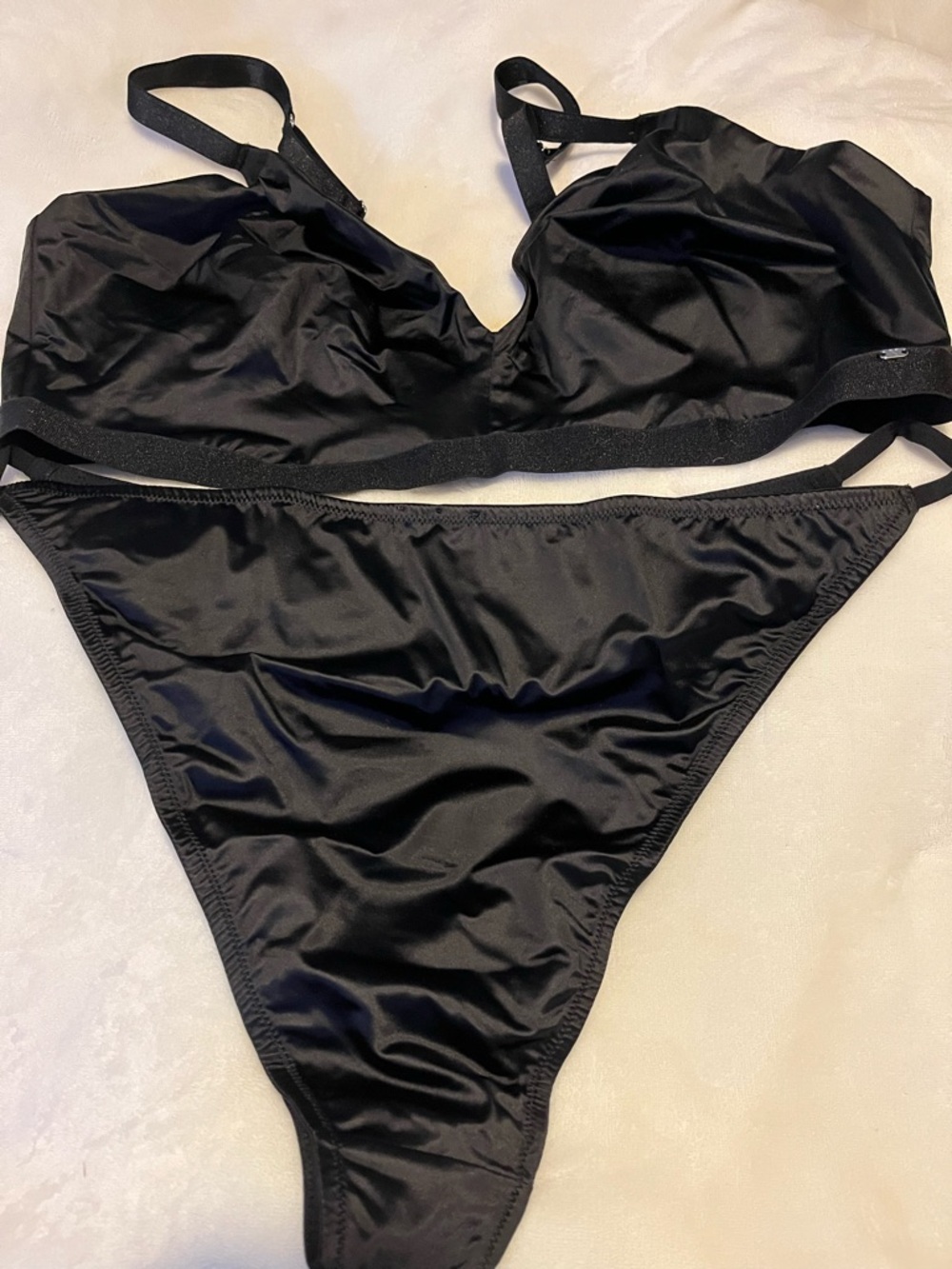 Savage X Fenty Black Satin Two-Piece Bikini Set NWOT